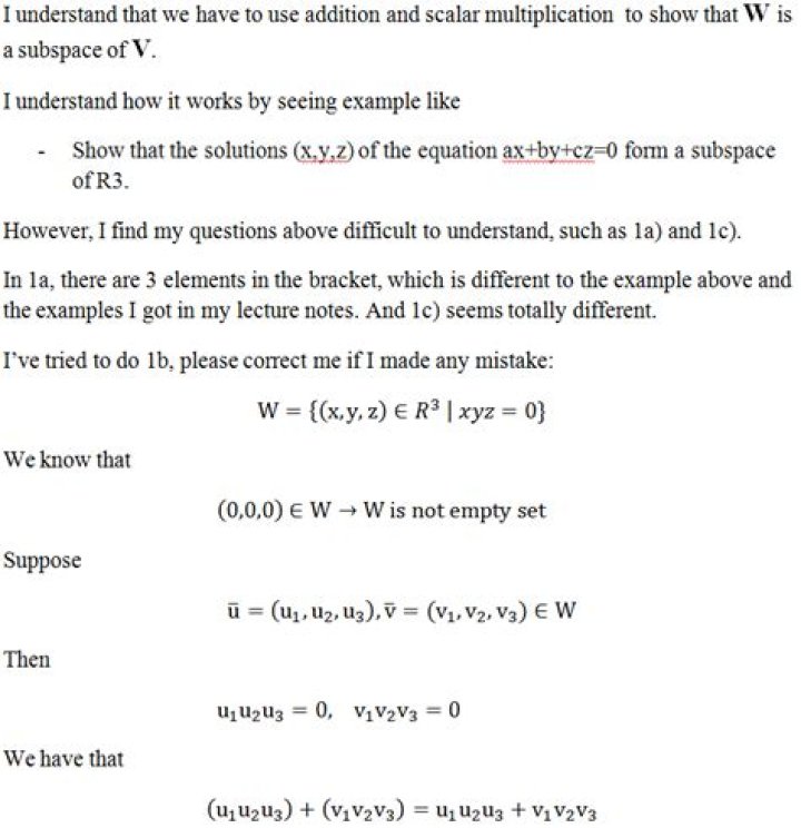 Linear Algebra Subspace test