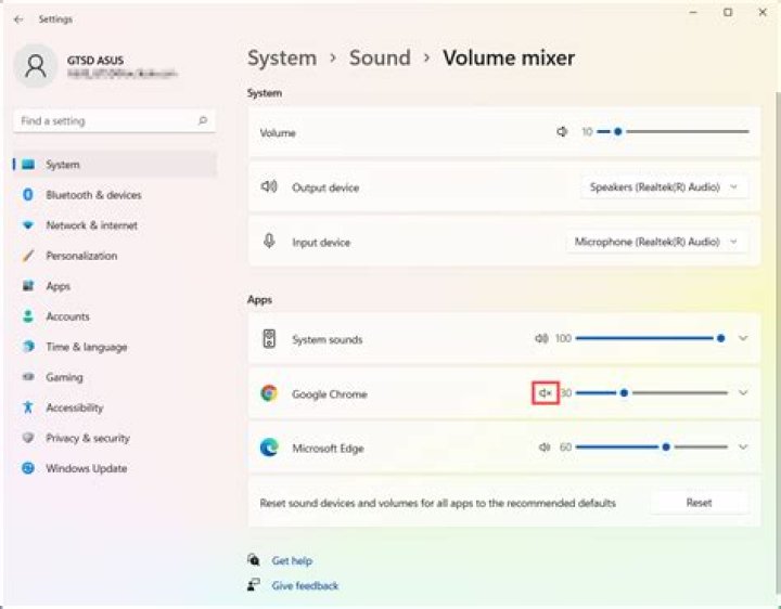 Sound settings